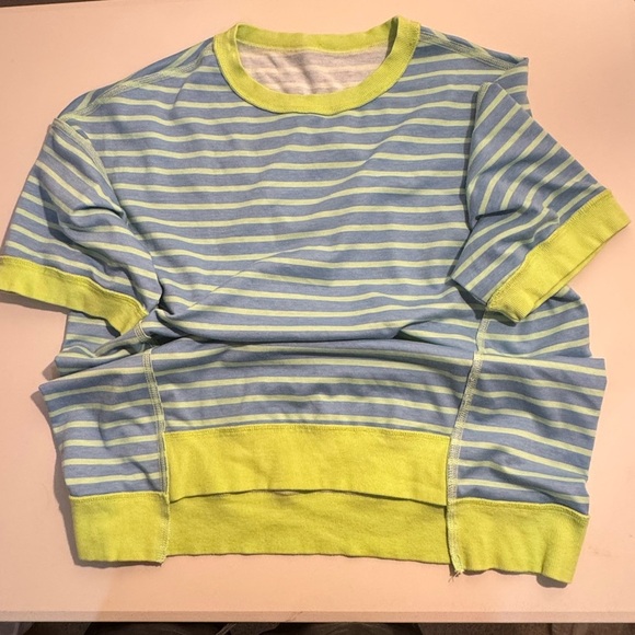 Tops - Striped Blue and Green Short Sleeve Top, Trendy Oversized shirt, soft and cute~!